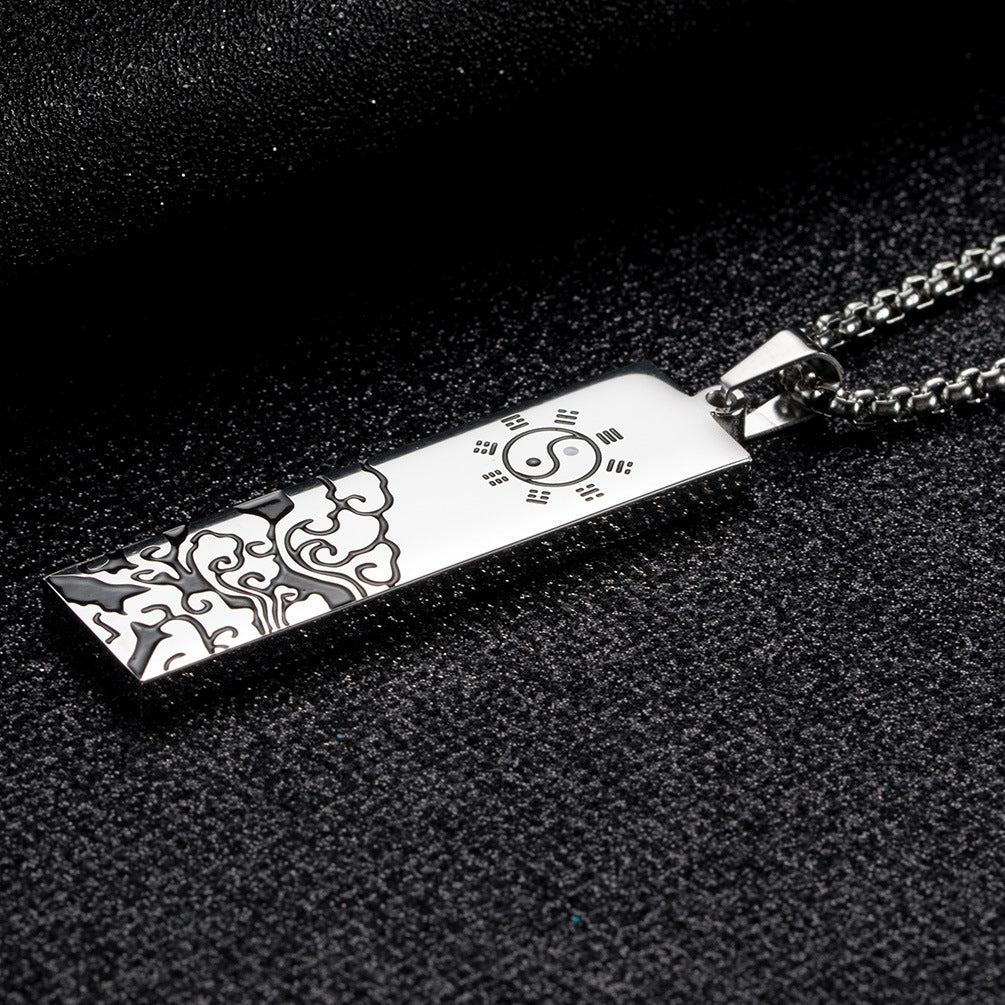 Planderful Taoist Bagua Pendant Nine Character Mantra Titanium Steel Necklace for Taoist Practitioners