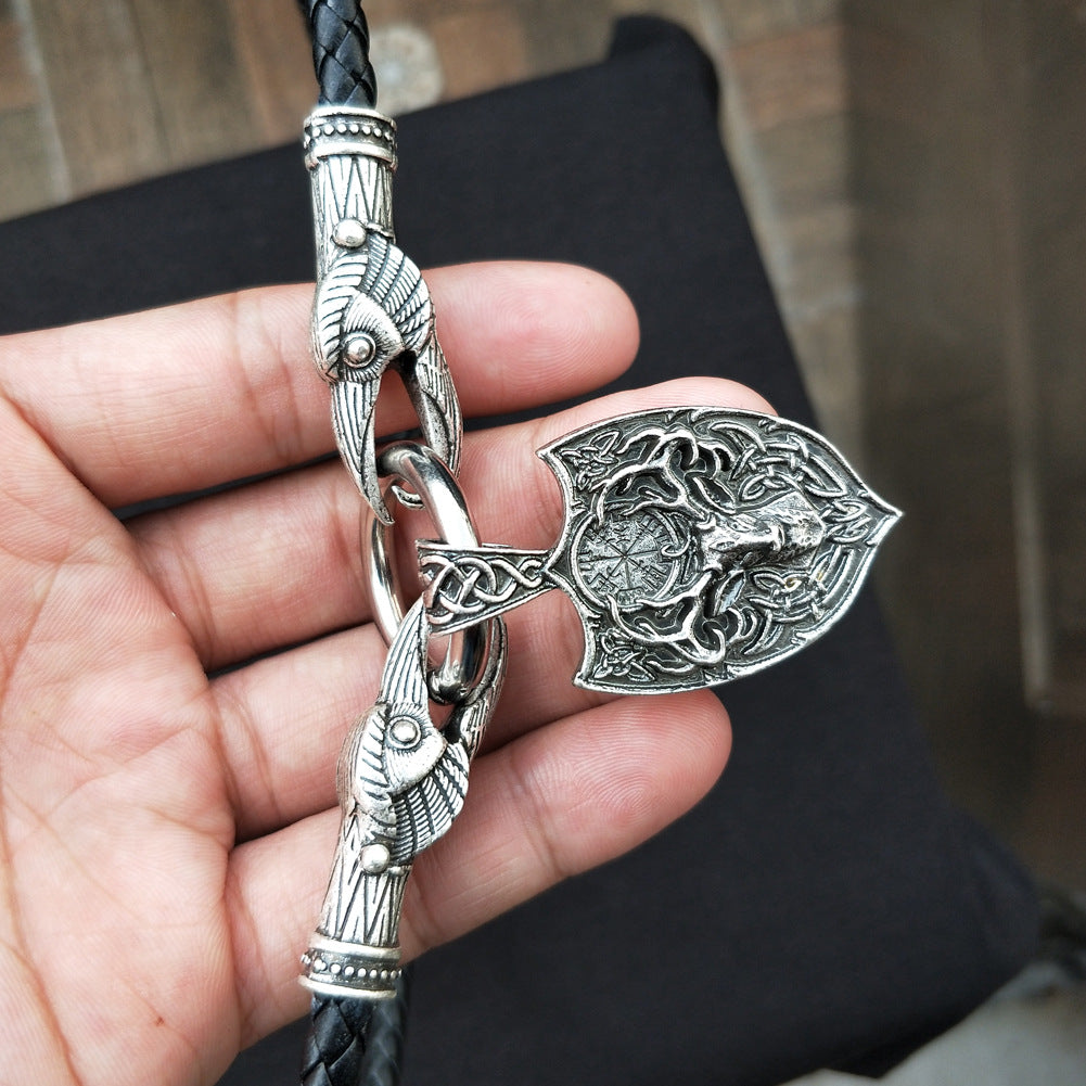 Viking Legacy Double Deer Pendant Necklace with Compass - Men's Fashion Jewelry