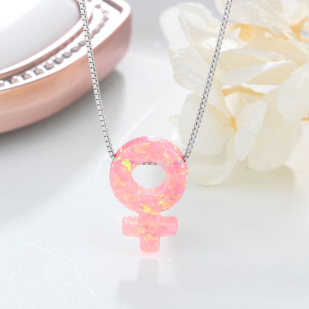 Creative Pink Opal Female Symbol Sterling Silver Necklace
