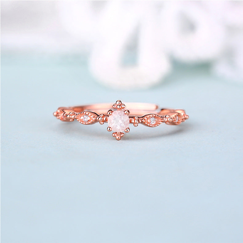 Luxury Round Cut Pink Crystal Opening Silver Ring
