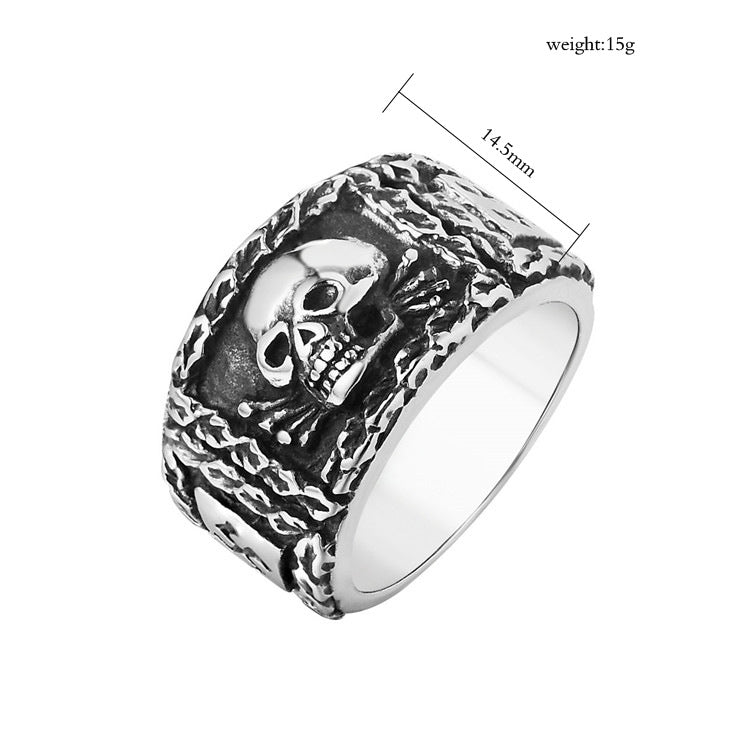 Planderful Personalized Punk Retro Skull Ring For Men Unisex Titanium Steel Bold Statement Jewelry
