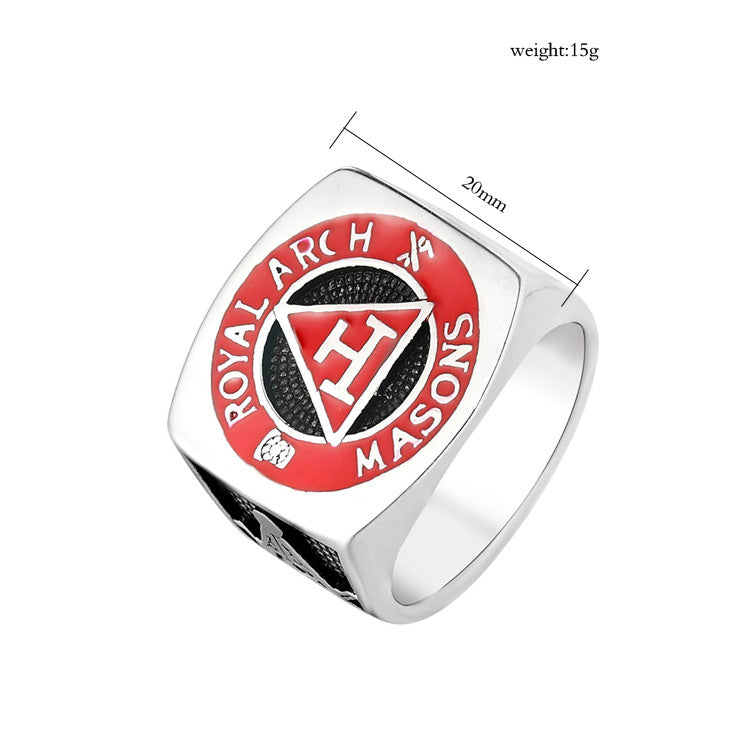 Planderful Personalized Retro Triangular Red Masonic Ring For Men And Women Titanium Steel Protection Statement