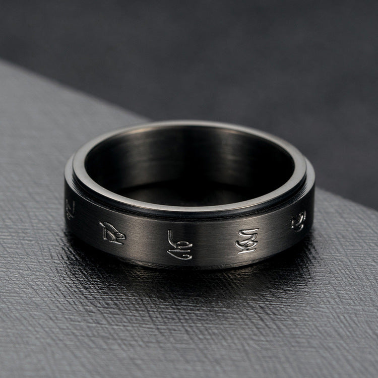 Retro Wind Titanium Steel Rotatable Black Ring for Men