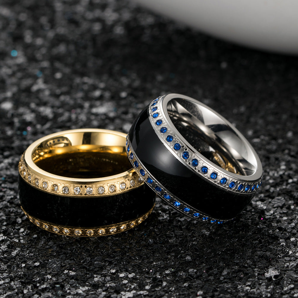 Stainless Steel Men's Zircon Ring – Epoxy Blue Diamond