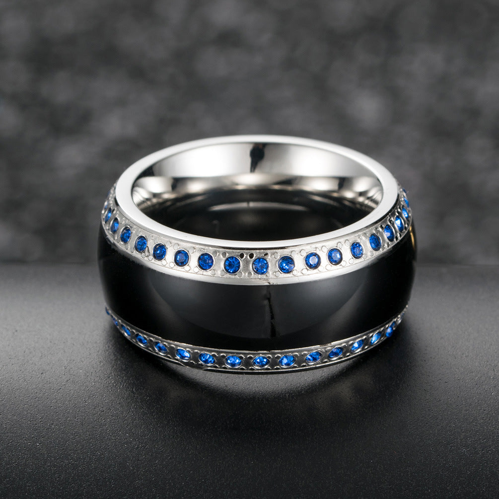 Stainless Steel Men's Zircon Ring – Epoxy Blue Diamond