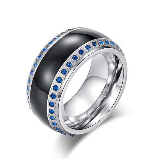 Stainless Steel Men's Zircon Ring – Epoxy Blue Diamond