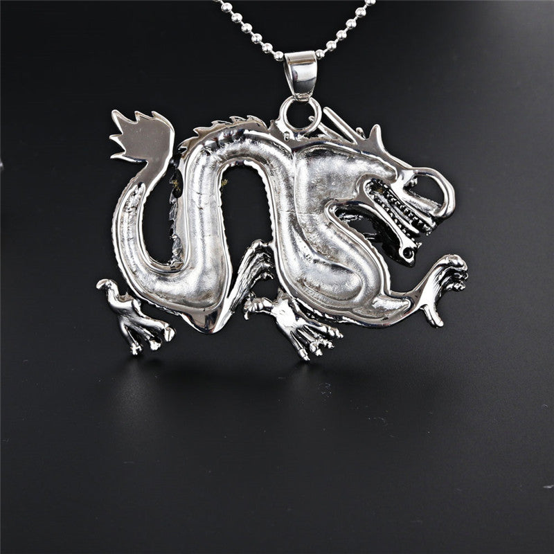 Titanium Steel Dragon Pendant Necklace for Men - Oversized Dominant Zodiac Jewelry in European and American Style