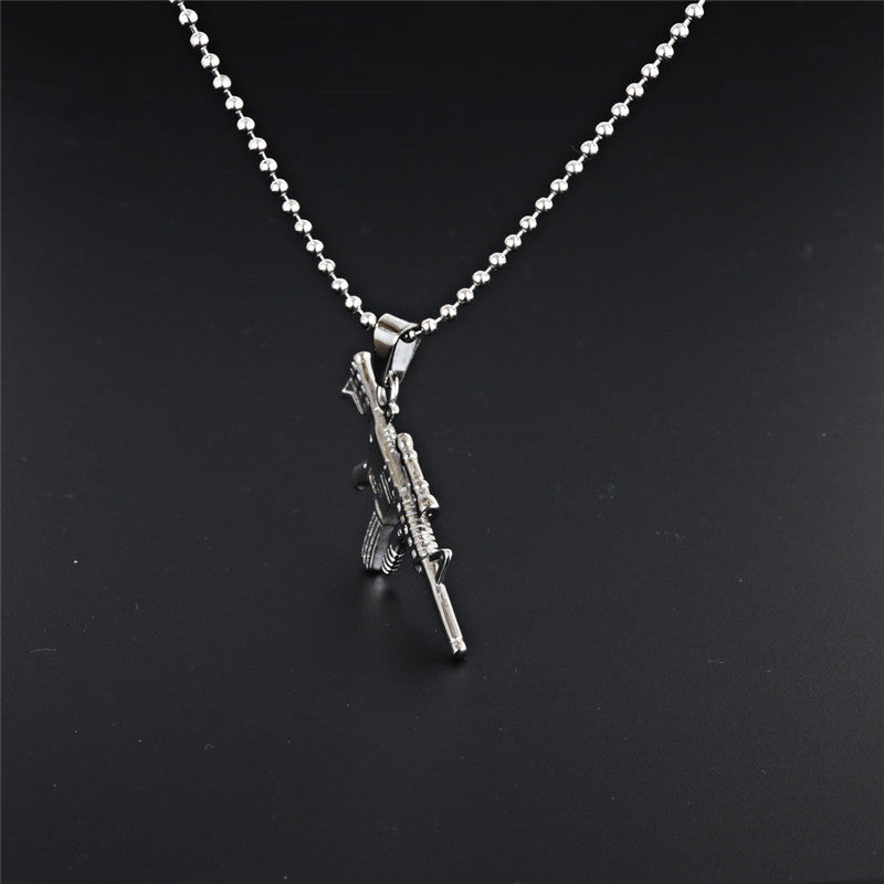 Titanium Steel Sniper Rifle Pendant Necklace for Men - Punk Rock Style Stainless Steel Accessories Wholesale