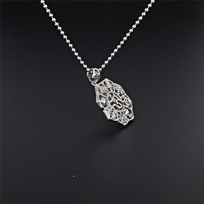 Titanium Steel Octagonal Pendant Necklace with Versatile Tree Bell Design for Men