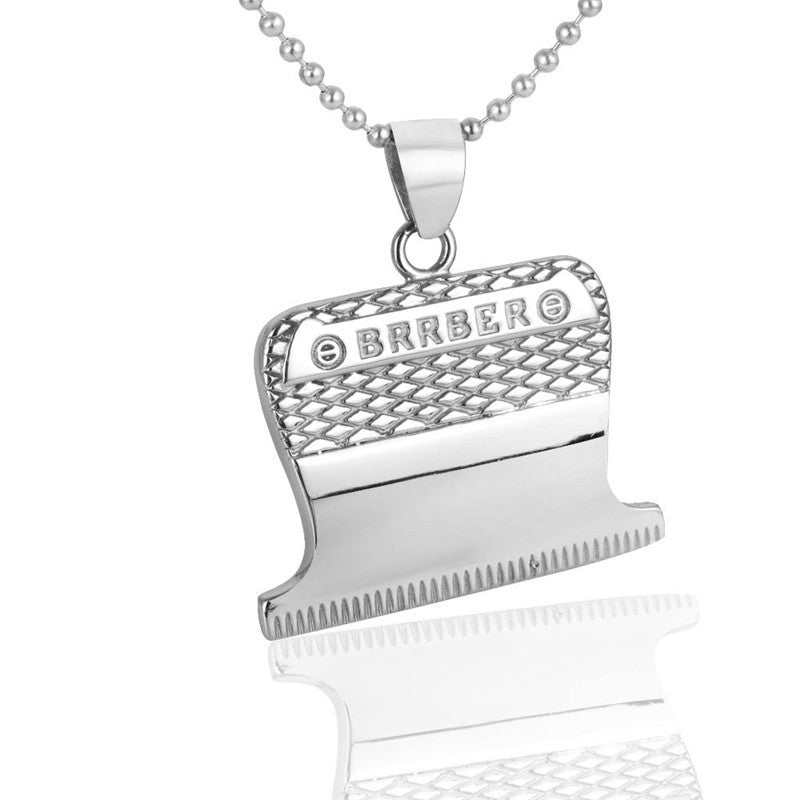 Titanium Steel Vintage Hair Knife Pendant Necklace for Men - Hip-Hop Hair Salon Accessories Wholesale