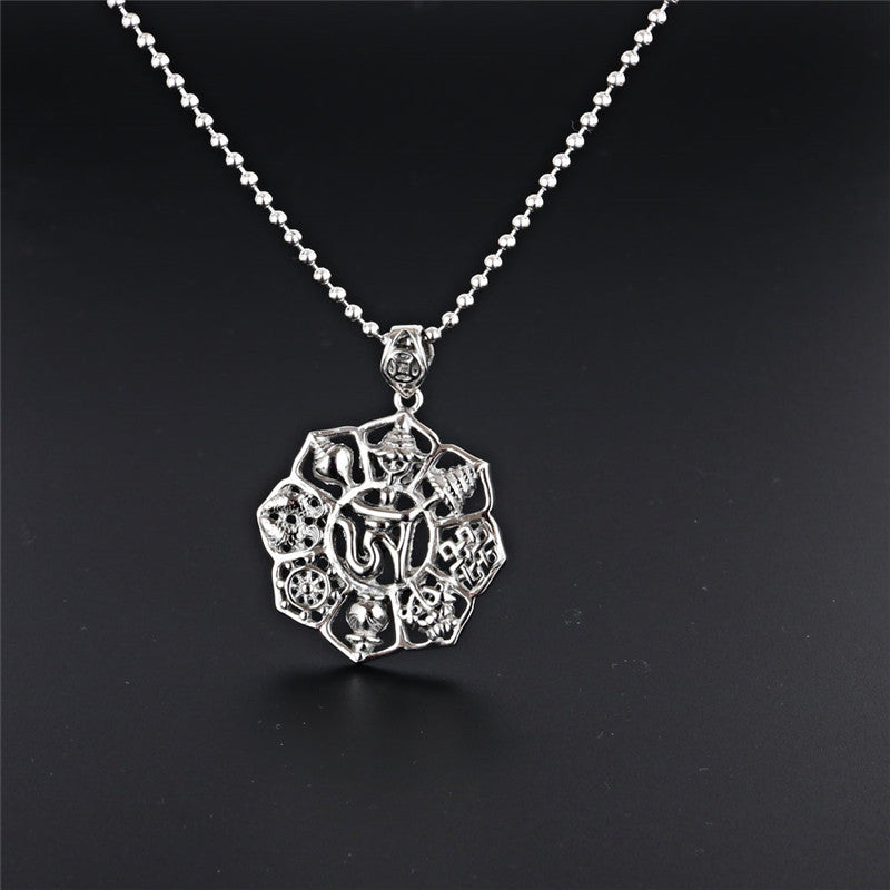 Titanium Steel Octagonal Pendant Necklace with Versatile Tree Bell Design for Men
