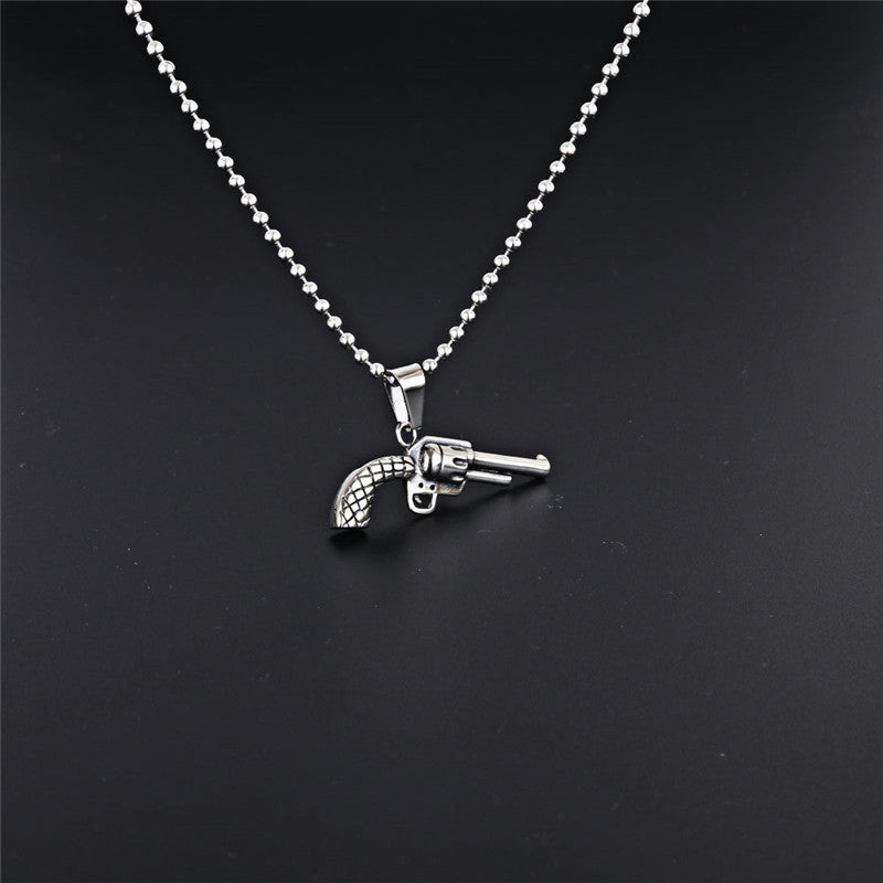 Trendy Titanium Steel Pistol Pendant Necklace for Men - Stylish Soldier-Inspired Accessories