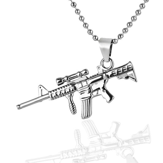 Titanium Steel Sniper Rifle Pendant Necklace for Men - Punk Rock Style Stainless Steel Accessories Wholesale