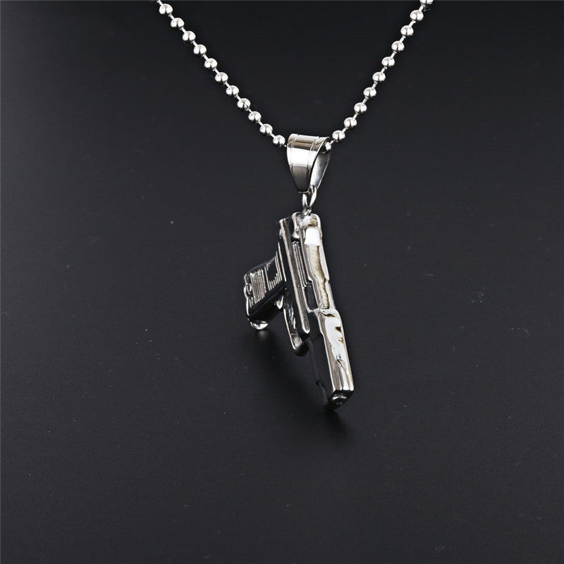 Titanium Steel Retro Punk Pistol Pendant Necklace for Men - Personalized Rock Accessories
