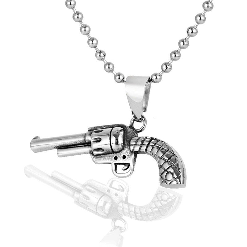 Trendy Titanium Steel Pistol Pendant Necklace for Men - Stylish Soldier-Inspired Accessories