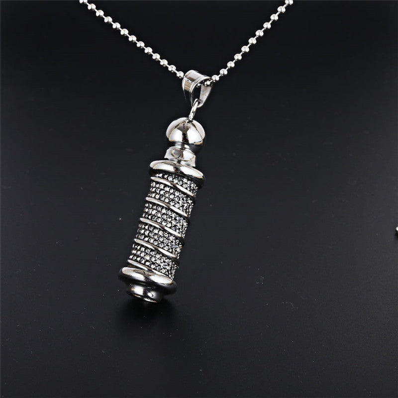 Retro Titanium Steel Column Pendant Necklace for Men and Women with Black Zircon - Wholesale Jewelry