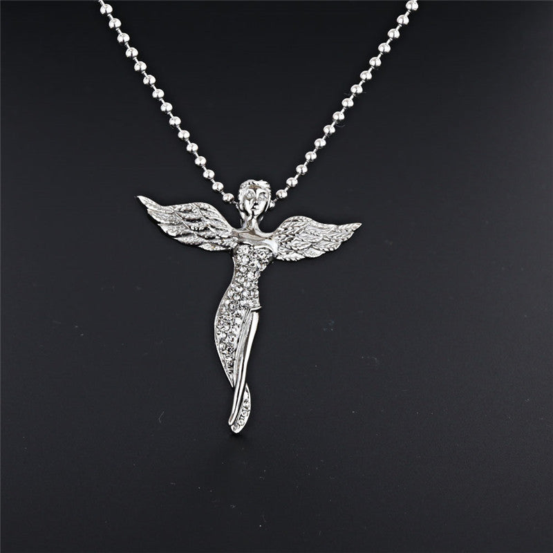 Trendy Titanium Steel Angel Pendant Necklace with Black and White Zircon - Stylish Women's Gift