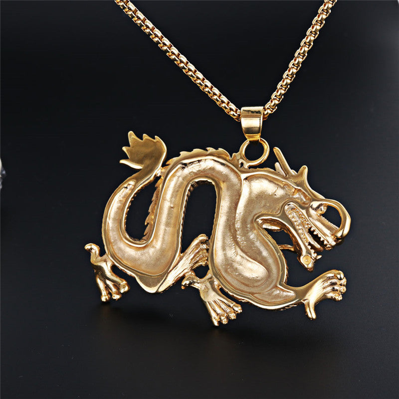Titanium Steel Dragon Pendant Necklace for Men - Oversized Dominant Zodiac Jewelry in European and American Style