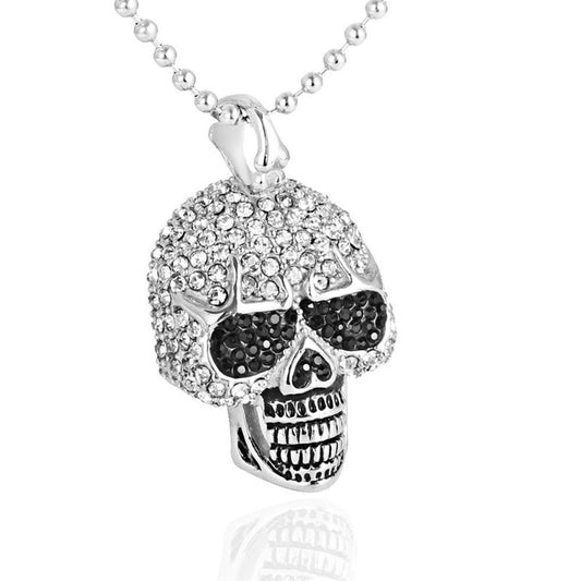 Punk Rock Skull Pendant Necklace with Zircon Set - Titanium Steel Ghost Head Accessories for Men