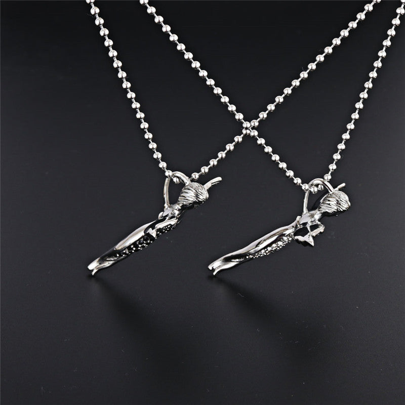 Trendy Titanium Steel Angel Pendant Necklace with Black and White Zircon - Stylish Women's Gift