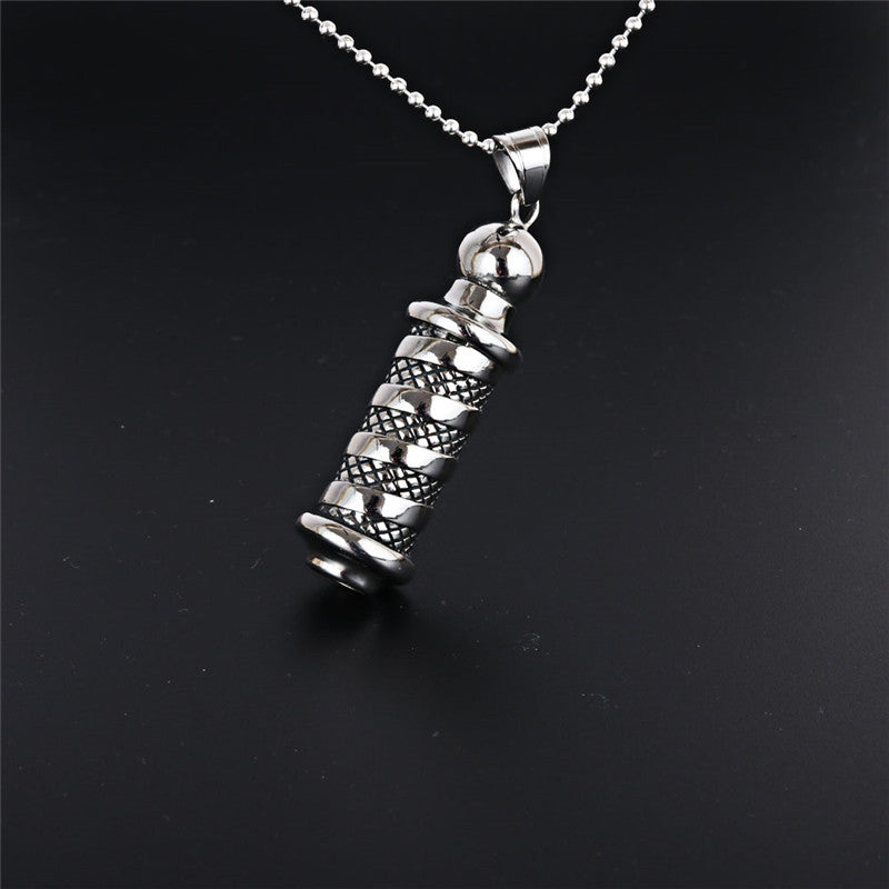 Retro Titanium Steel Column Pendant Necklace for Men and Women with Black Zircon - Wholesale Jewelry