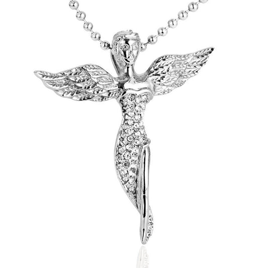 Trendy Titanium Steel Angel Pendant Necklace with Black and White Zircon - Stylish Women's Gift