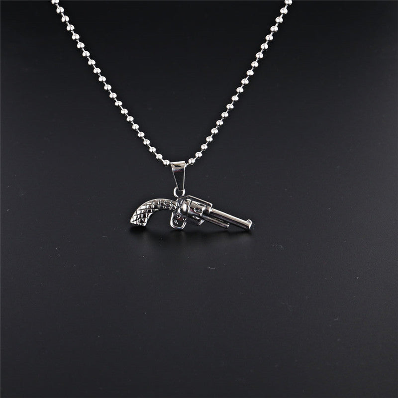 Trendy Titanium Steel Pistol Pendant Necklace for Men - Stylish Soldier-Inspired Accessories