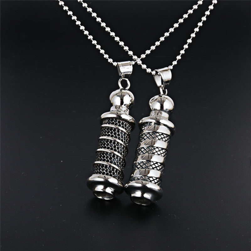 Retro Titanium Steel Column Pendant Necklace for Men and Women with Black Zircon - Wholesale Jewelry