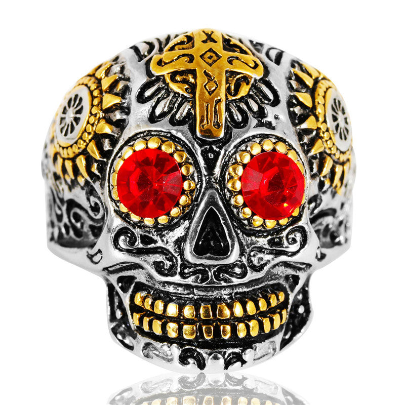 Planderful Skull Ring Titanium Steel Engraved Ghost Head Green Eye Unisex Protection For Men