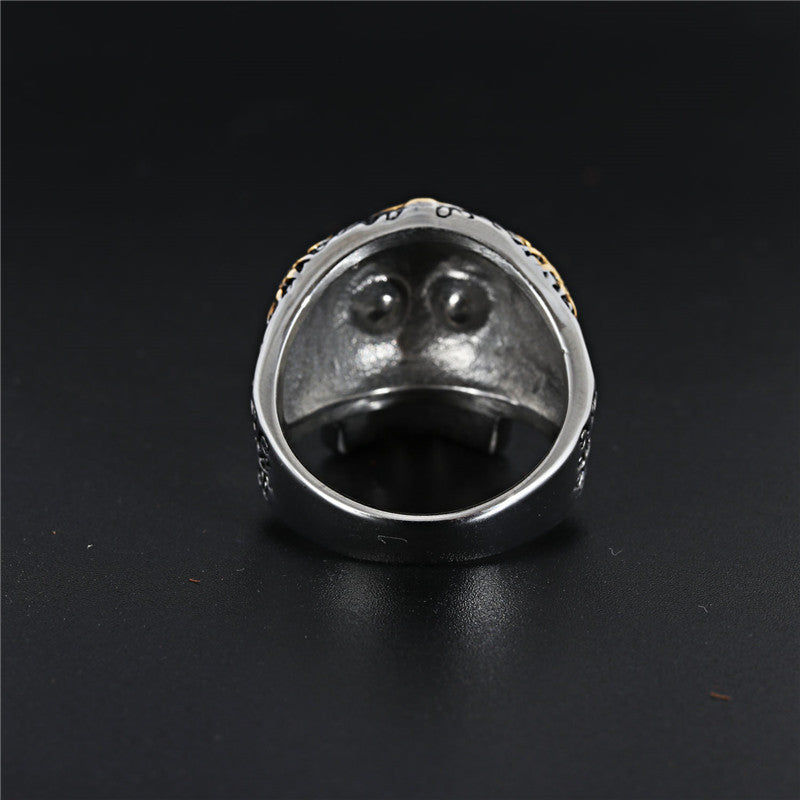Planderful Skull Ring Titanium Steel Engraved Ghost Head Green Eye Unisex Protection For Men