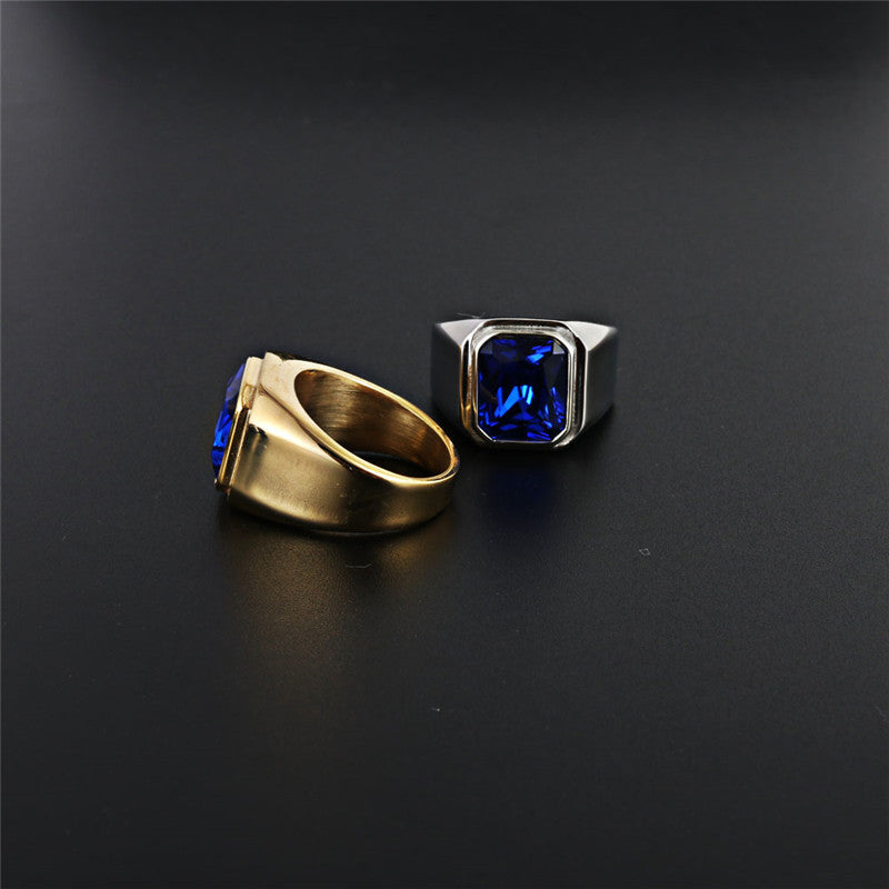 Planderful Stainless Steel Square Zircon Ring For Men Unisex Bold Punk Rock Protection Statement