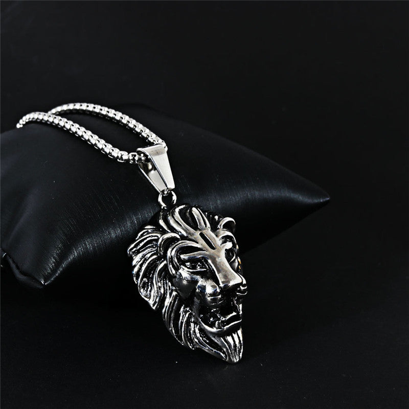 Titanium Steel Retro Lion Pendant Necklace for Men - Trendy Wholesale Jewelry