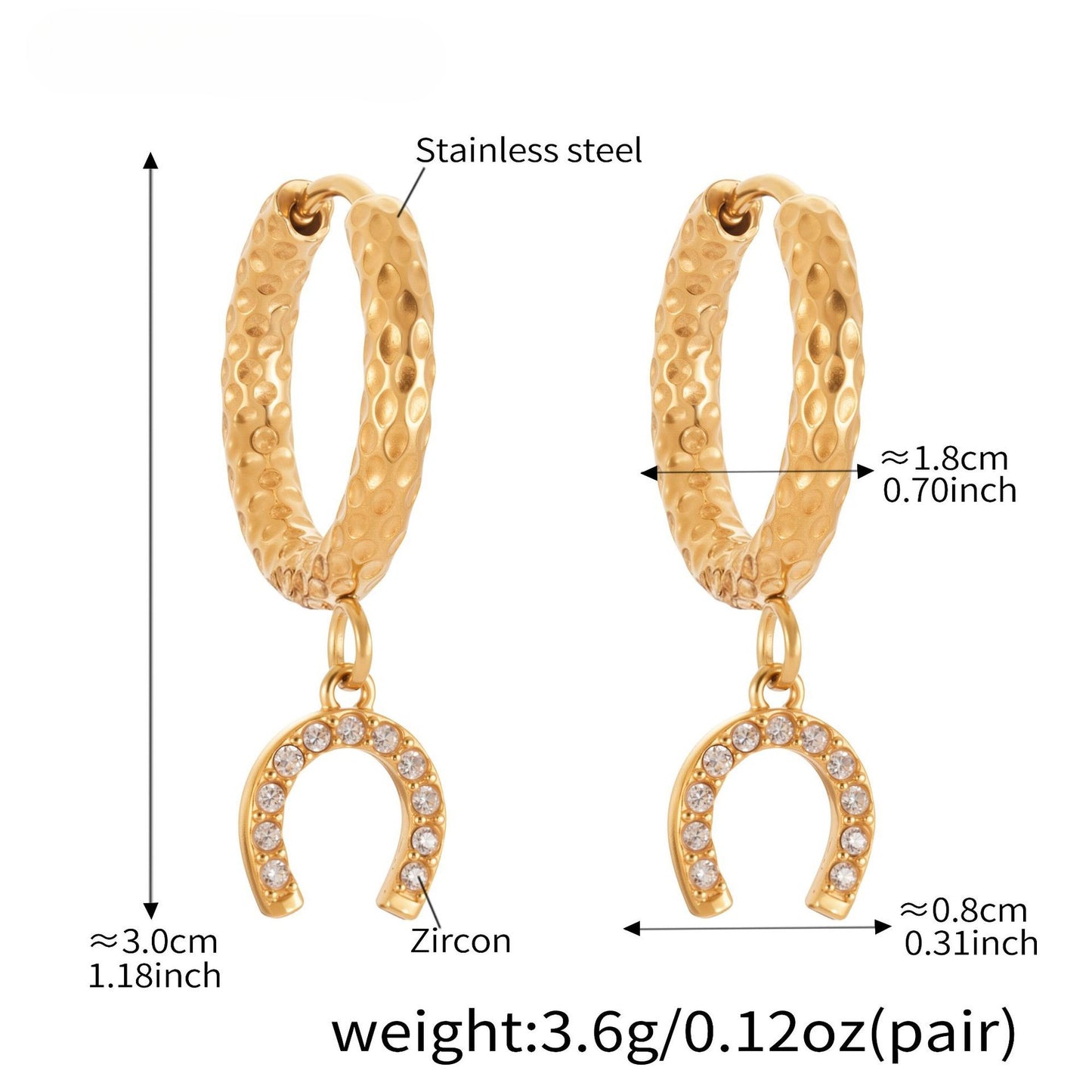 Planderful Zircon Horseshoe Earrings For Her Gold Plated
