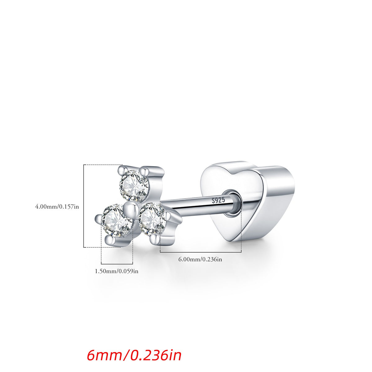 925 Sterling Silver Unisex Moissanite Threaded Stud