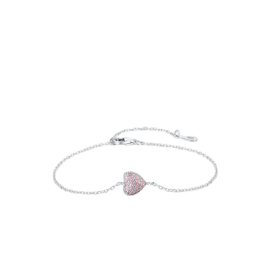 Sterling Silver Bracelet with Pink Zircons for Women