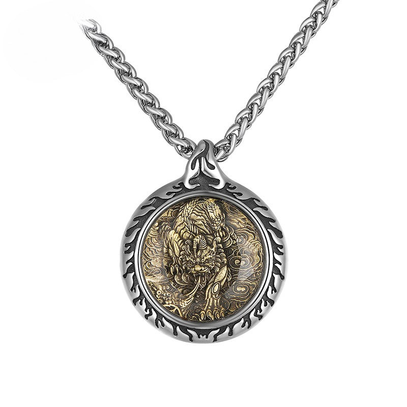 Steel Necklace – Statement Zodiac Buddha Pendant