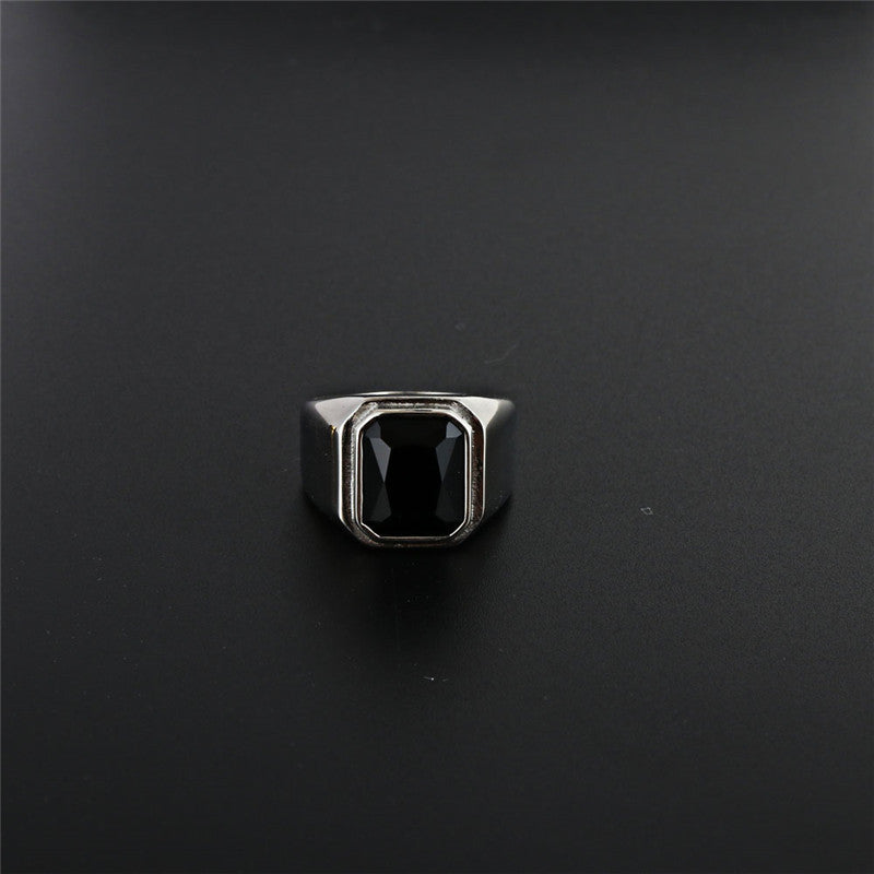 Planderful Stainless Steel Square Zircon Ring For Men Unisex Bold Punk Rock Protection Statement
