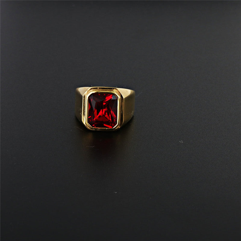 Planderful Stainless Steel Square Zircon Ring For Men Unisex Bold Punk Rock Protection Statement