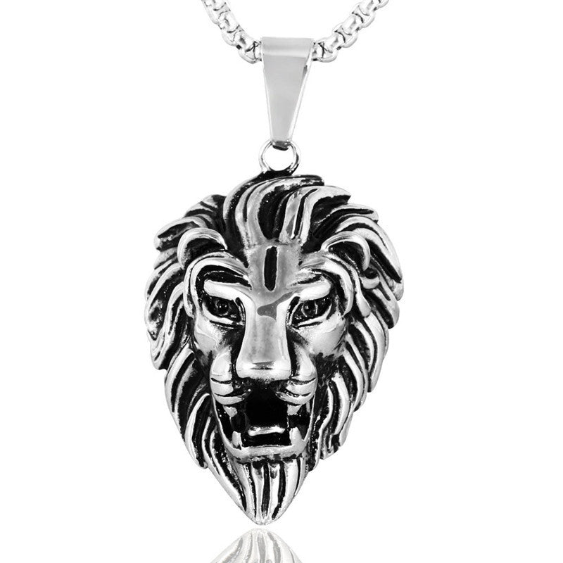 Titanium Steel Retro Lion Pendant Necklace for Men - Trendy Wholesale Jewelry