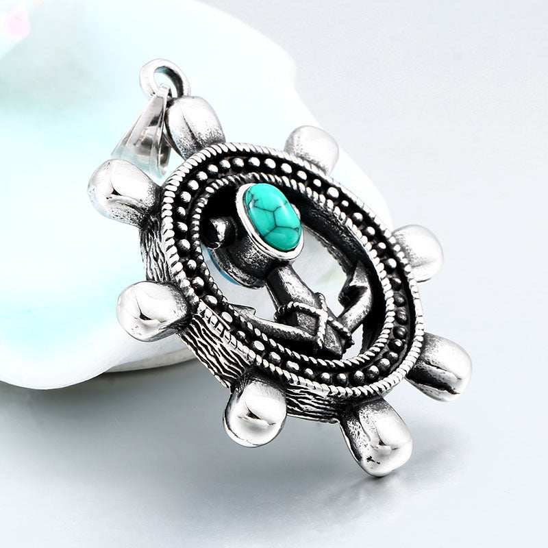 Nautical-Inspired Stainless Steel Rudder Pendant for Men - Retro Titanium Steel Jewelry Collection