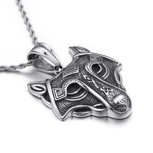 Norse Wolf Head Pendant with Mythological Viking Design