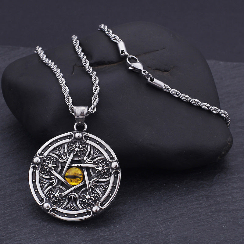 Guardian Angel Men's Titanium Pendant with Pentagram Tag