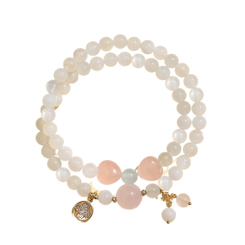 Planderful Fortune's Favor Double Circle Pink Crystal Love Bracelet – Fresh and Sweet Aesthetic