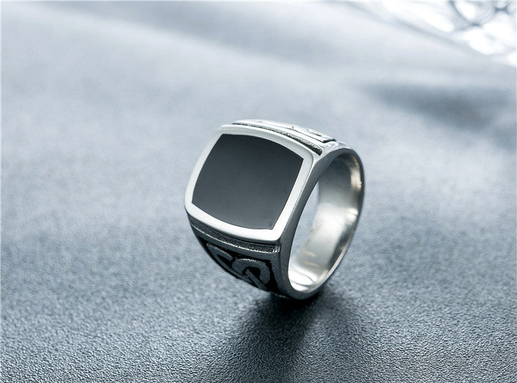 Planderful Viking Triangle Ring Black Dripping Oil Titanium Steel Unisex Punk Jewelry For Men And Women
