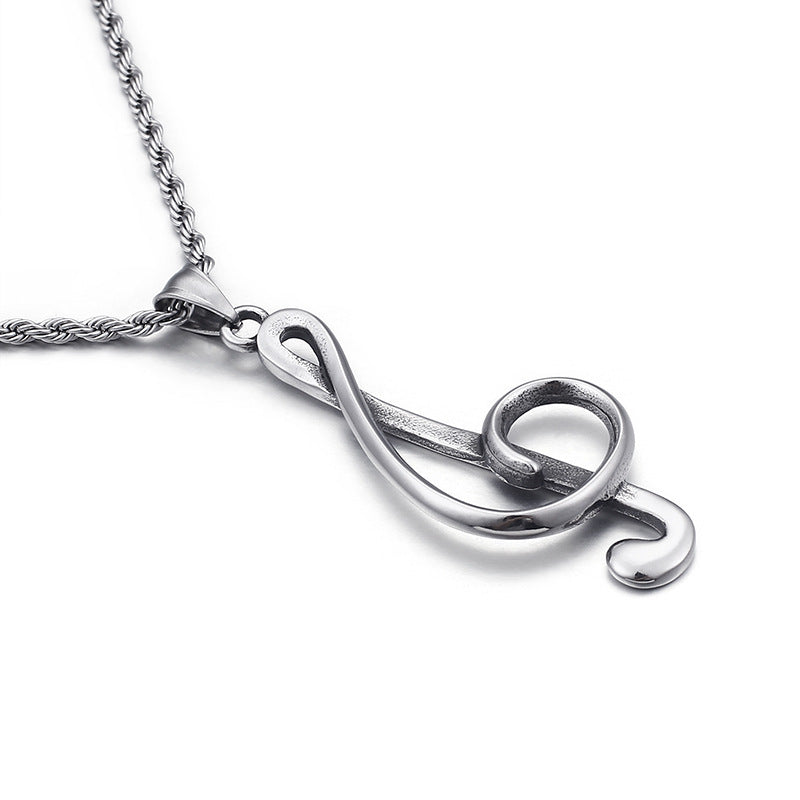 Hip-Hop Titanium Steel Music Symbol Pendant for Men - European and American Creative Design