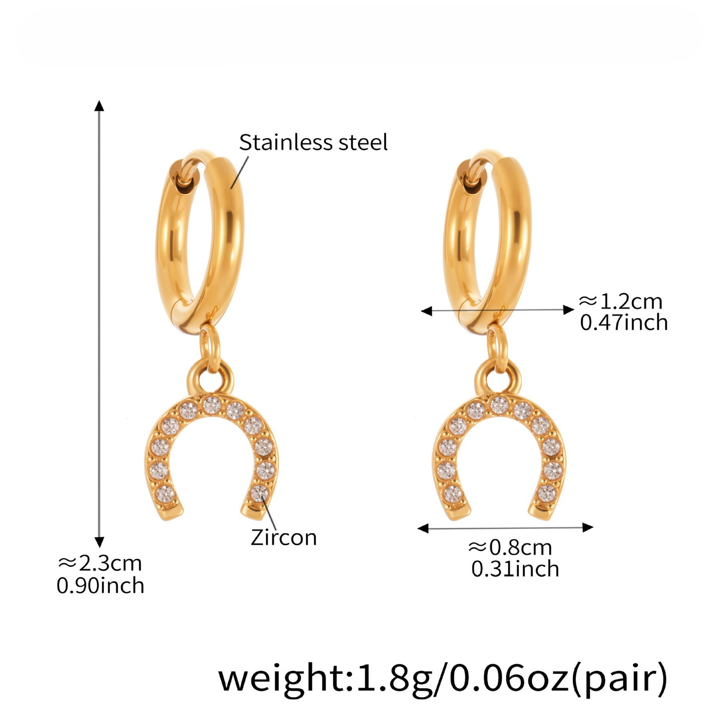 Planderful Zircon Horseshoe Earrings For Her Gold Plated
