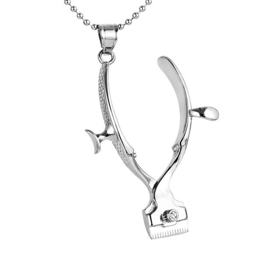 Men's Titanium Steel Scissors Pendant Necklace - Creative Haircut Shovel Design for a Stylish Look