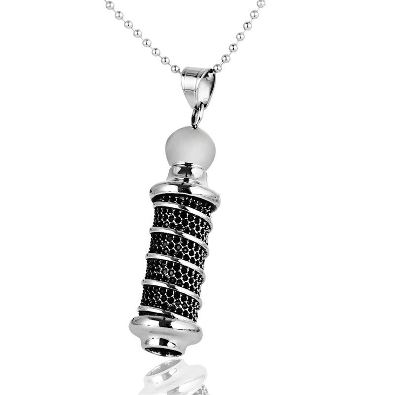 Retro Titanium Steel Column Pendant Necklace for Men and Women with Black Zircon - Wholesale Jewelry