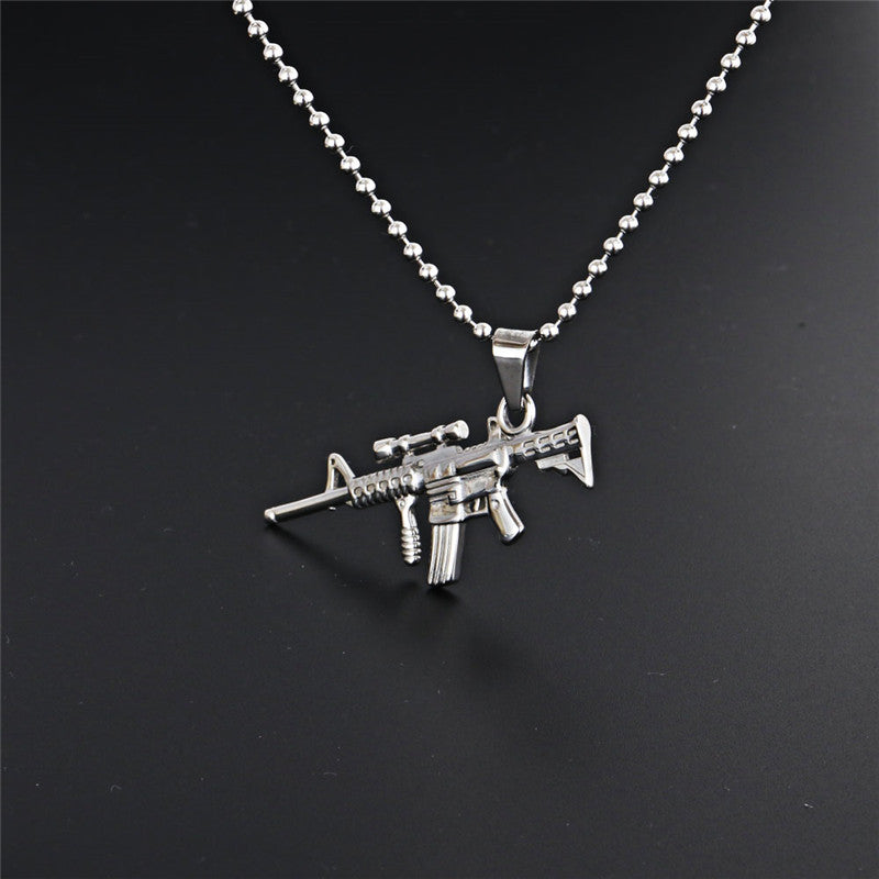 Titanium Steel Sniper Rifle Pendant Necklace for Men - Punk Rock Style Stainless Steel Accessories Wholesale