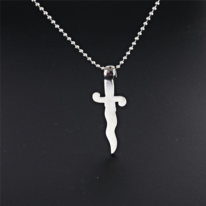 Titanium Steel Serpentine Sword Pendant Necklace for Men with Black Zircon - Punk Rock Style Large Cross Design